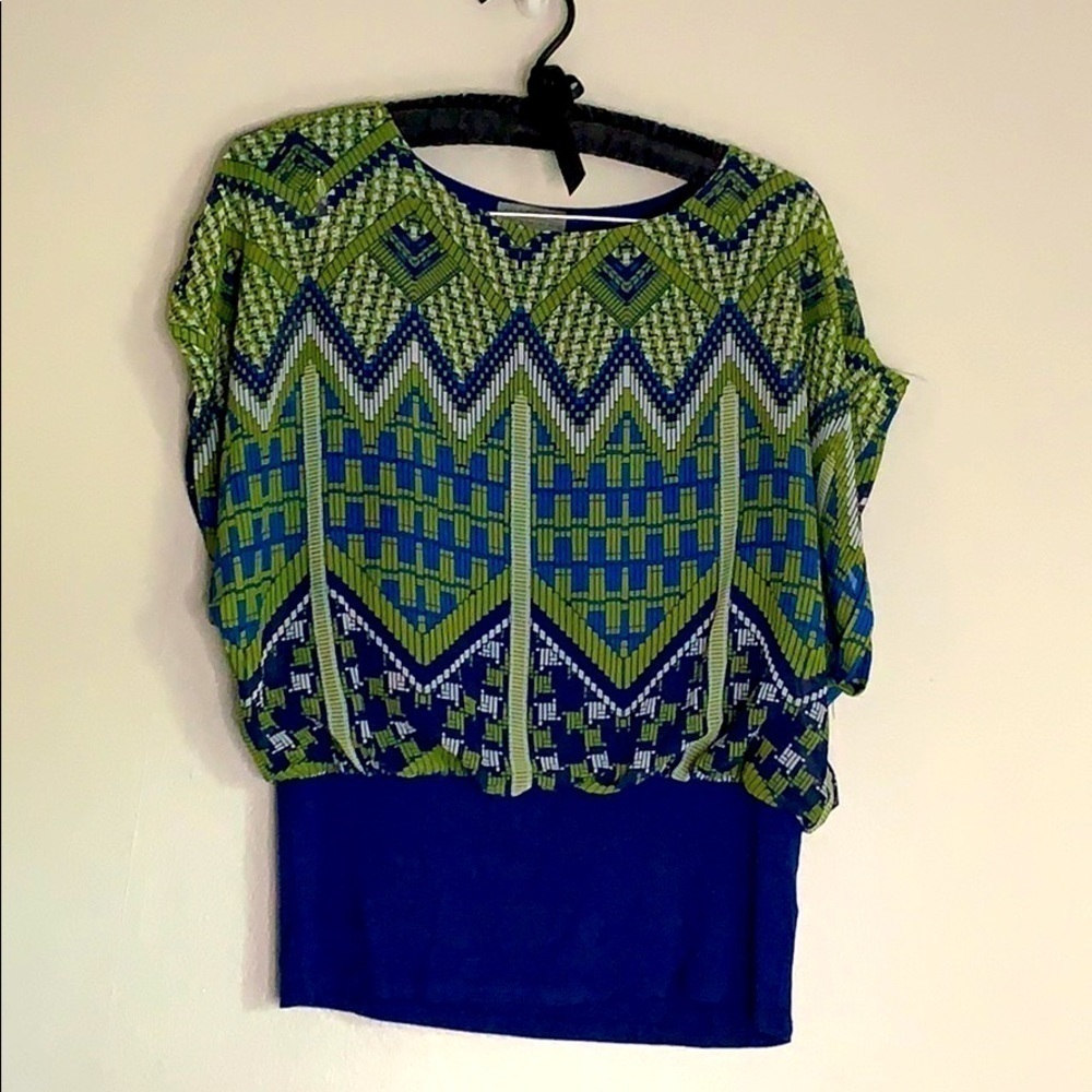 Joseph A Silk Small Geometric Earth Tone Blouse